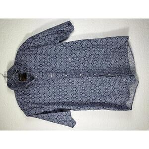 Roper Western Shirt Men’s XL Blue White Geometric Print Short Sleeve Cotton